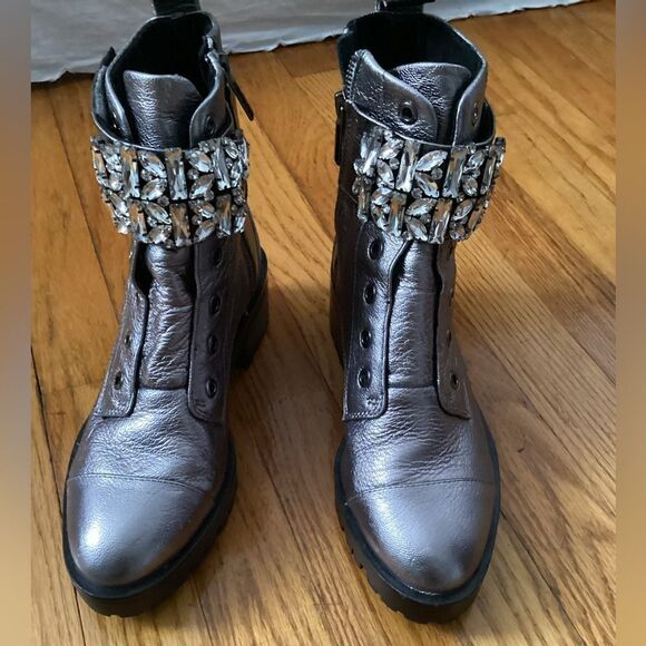 Karl Lagerfeld 6.5 leather silver boots embellished, bling - Picture 12 of 12